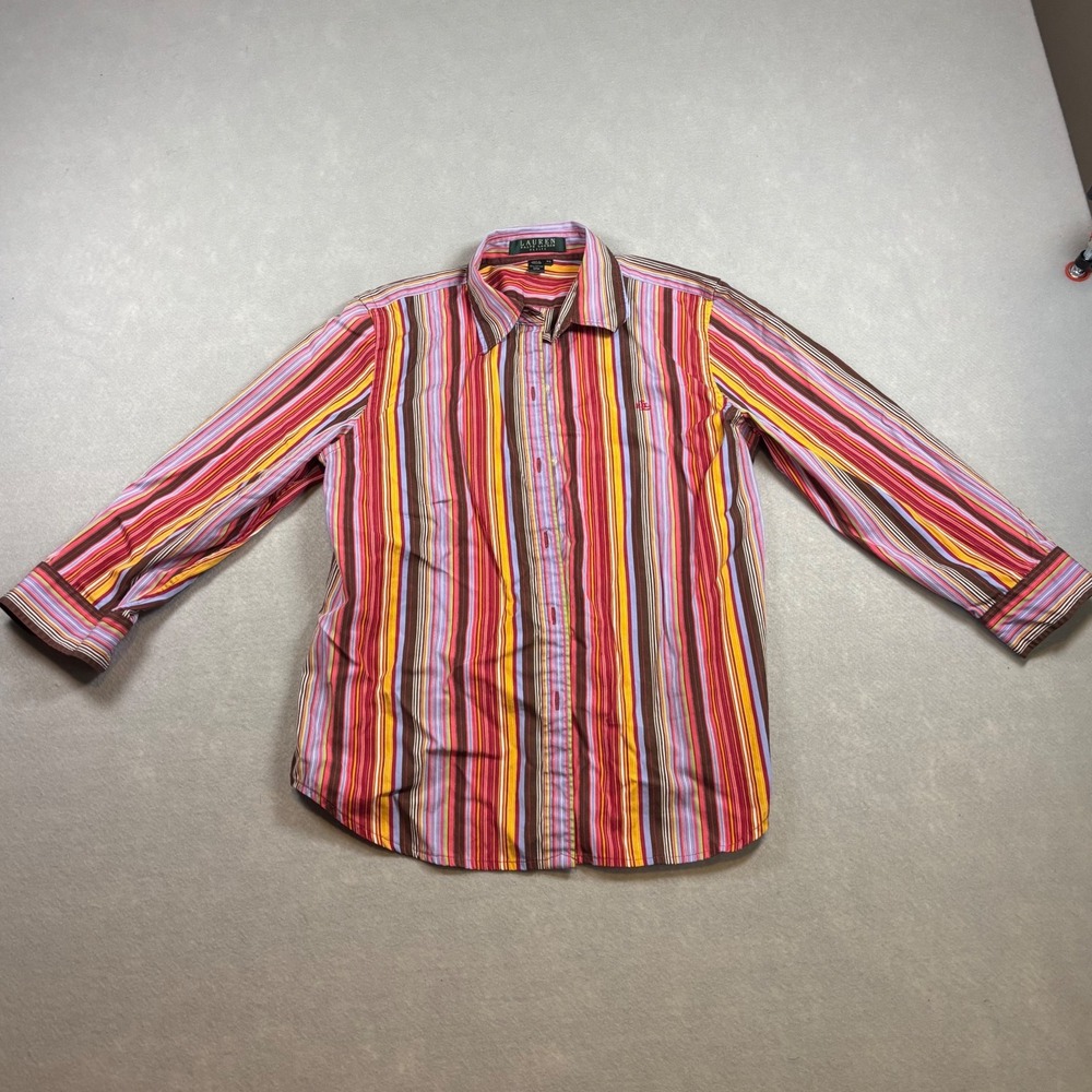 Lauren Ralph Lauren Petite Cotton Striped Button Down Shirt Multi Color P/S